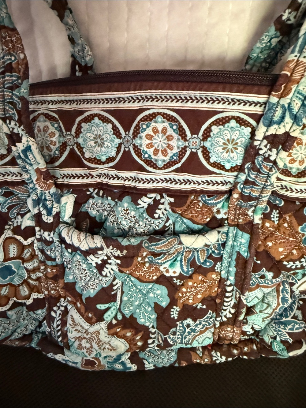 Vera Bradley Quilted Floral Tote in Brown & Teal